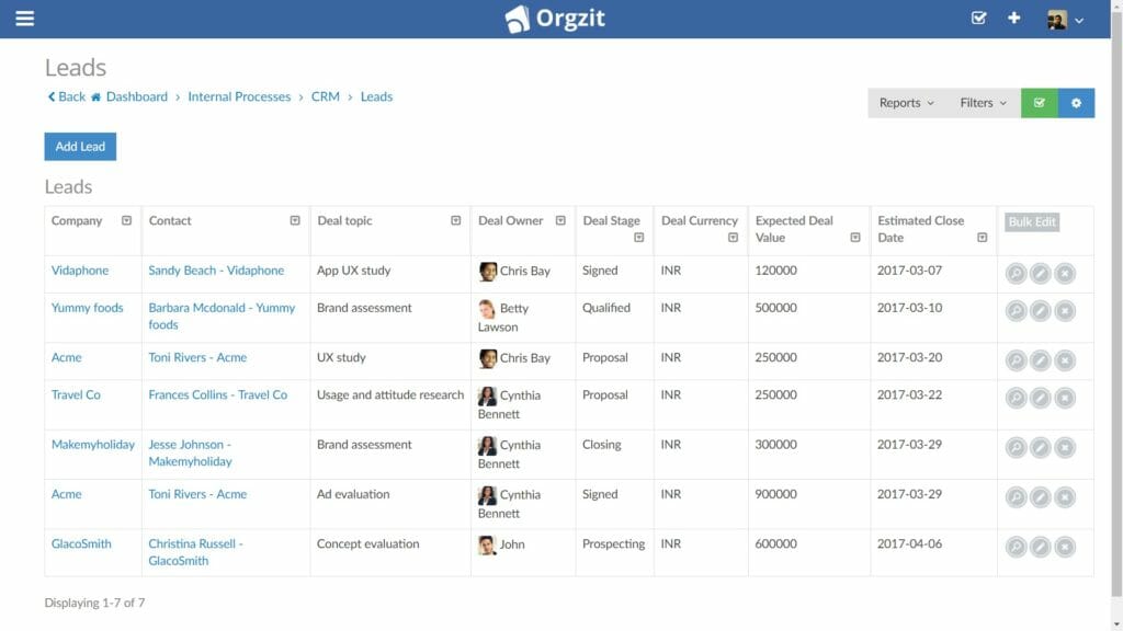 Managing leads in Orgzit