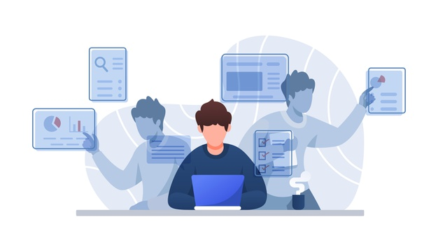 image showing person managing multiple tasks